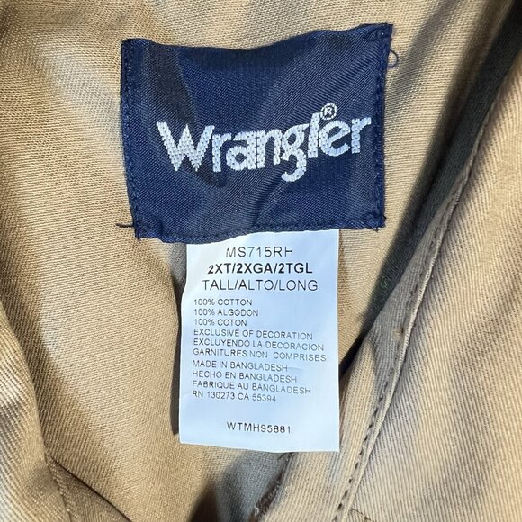 Wrangler Western Snap Shirt 2XT Tall Men's Brown Pearl Snap Long Sleeve - Picture 3 of 13